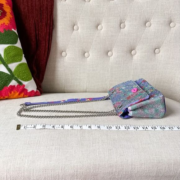 Betsey Johnson Rhinestone Convertible Periwinkle Floral Crossbody Handbag - Picture 12 of 12